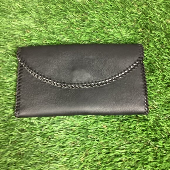 Harley Davidson Beaded Patch on Black Leather Wallet Braided Trim - Picture 3 of 13